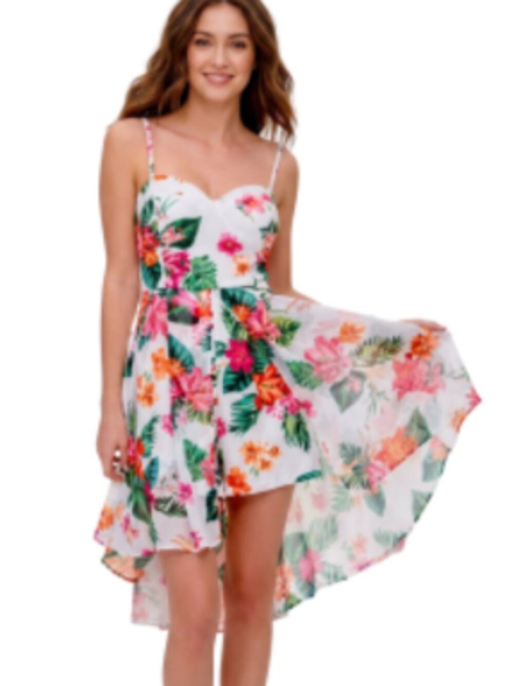Guess Tropical Floral High Low Romper Dress White Pink Hi Low Chiffon Sundress 4